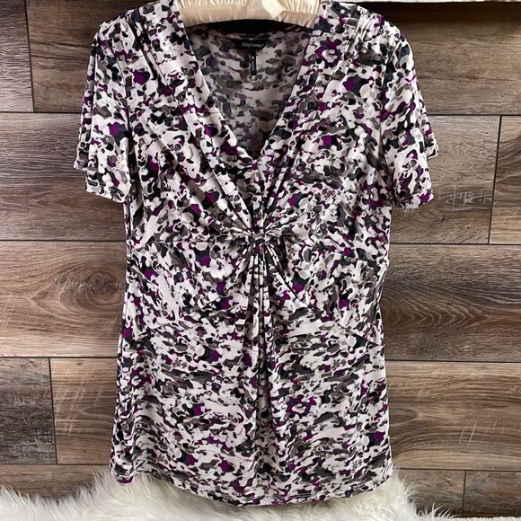 DAISY FUENTES Womens Ruched Bodice Dress Blouse Short Sleeves Size Small - Picture 1 of 8